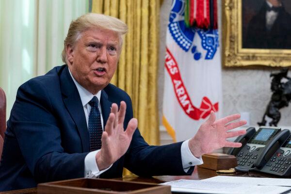 President Donald Trump makes remarks before signing an executive order in the Oval Office that can potentially punish Facebook, Google, and Twitter for the way they police content online, on May 28, 2020. (Doug Mills/The New York Times/Getty Images)