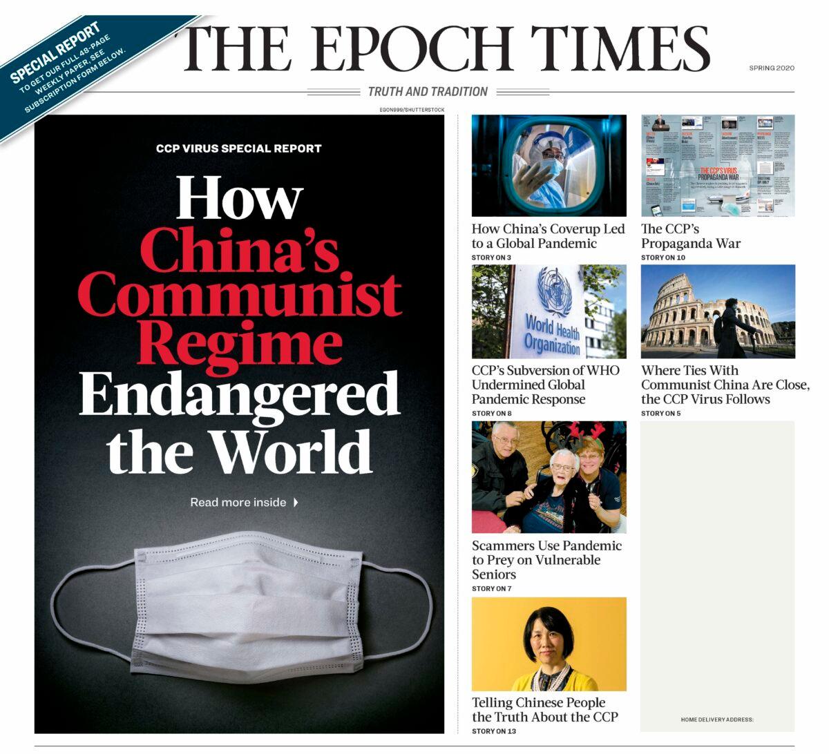 The front page of the special edition by The Epoch Times on the coronavirus pandemic. (Screenshot/The Epoch Times)