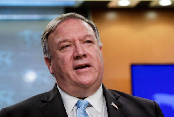 US Secretary of State Mike Pompeo holds a joint news conference on the International Criminal Court at the State Department in Washington on June 11, 2020. (Yuri Gripas/AFP via Getty Images)