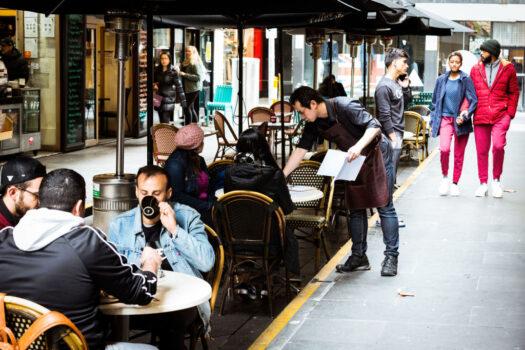 Cafes in Melbourne's Degraves street open for dine-in customers on June 01, 2020, in Melbourne, Australia. (Darrian Traynor/Getty Images)