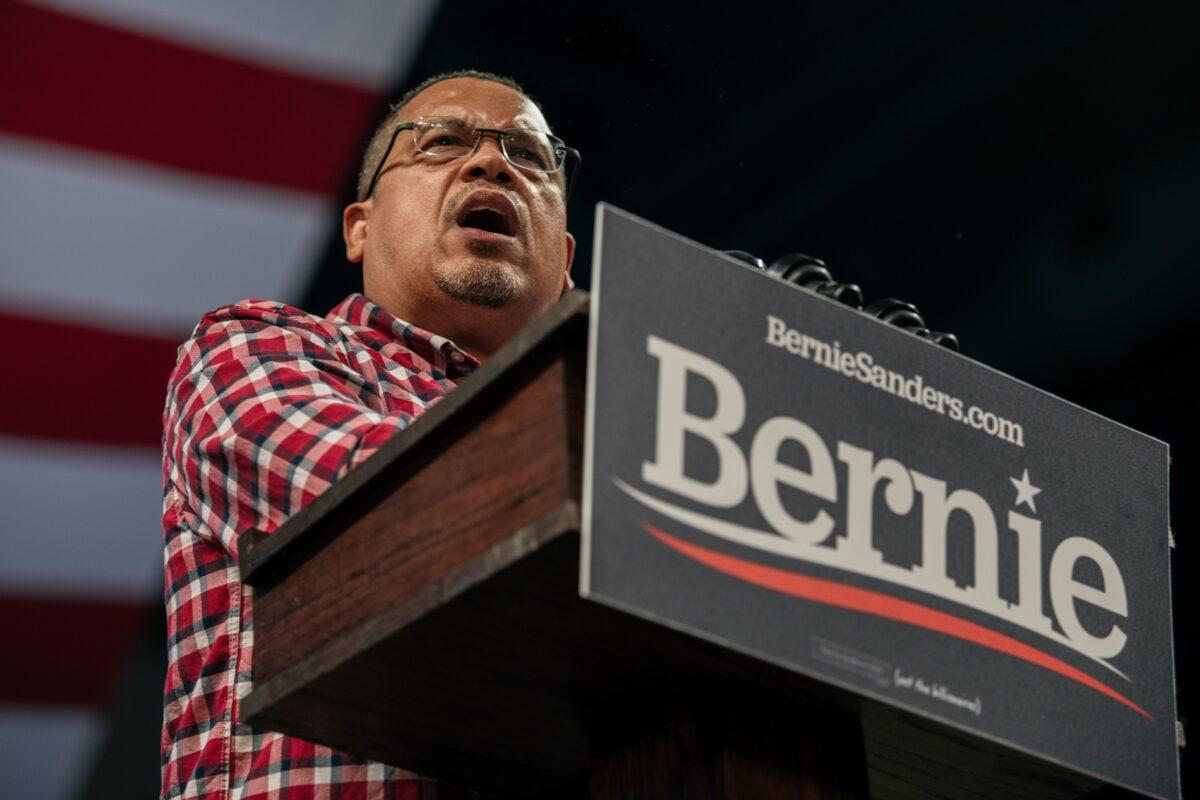 Minnesota Attorney General Keith Ellison speaks at a rally for Democratic presidential candidate Sen. Bernie Sanders (I-Vt.) at the University of Minnesota in Minneapolis, Minn., on Nov. 3, 2019. (Scott Heins/Getty Images)