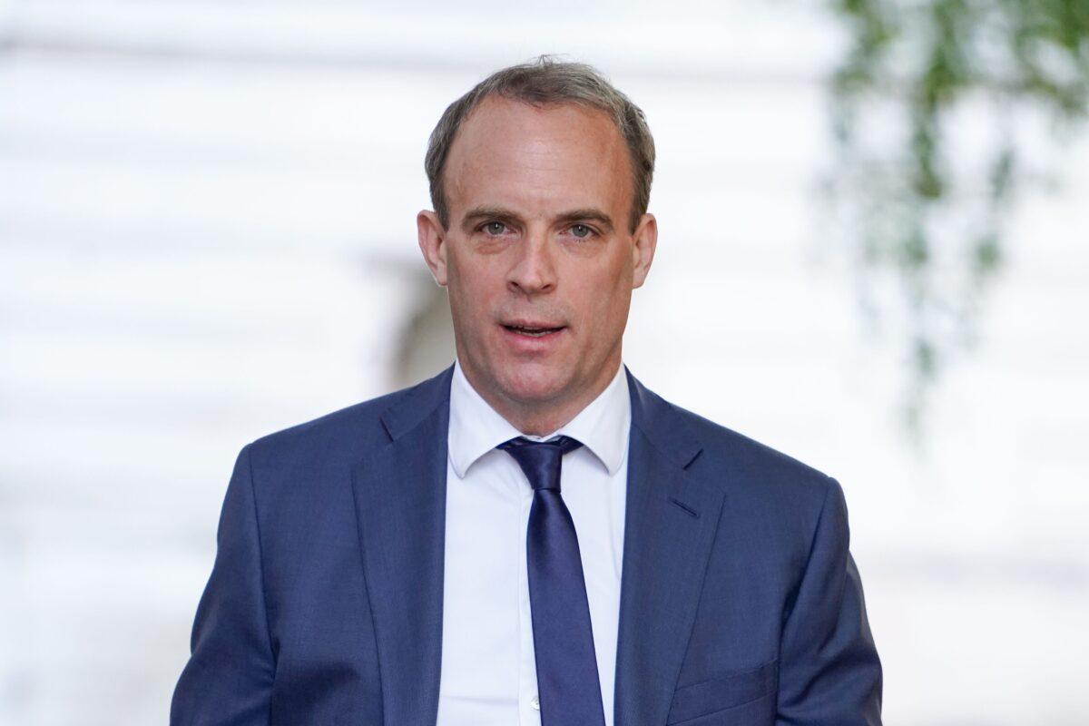 Britain's Foreign Secretary Dominic Raab arrives in Downing street in central London on May 28, 2020. (Niklas Halle'n/AFP via Getty Images)