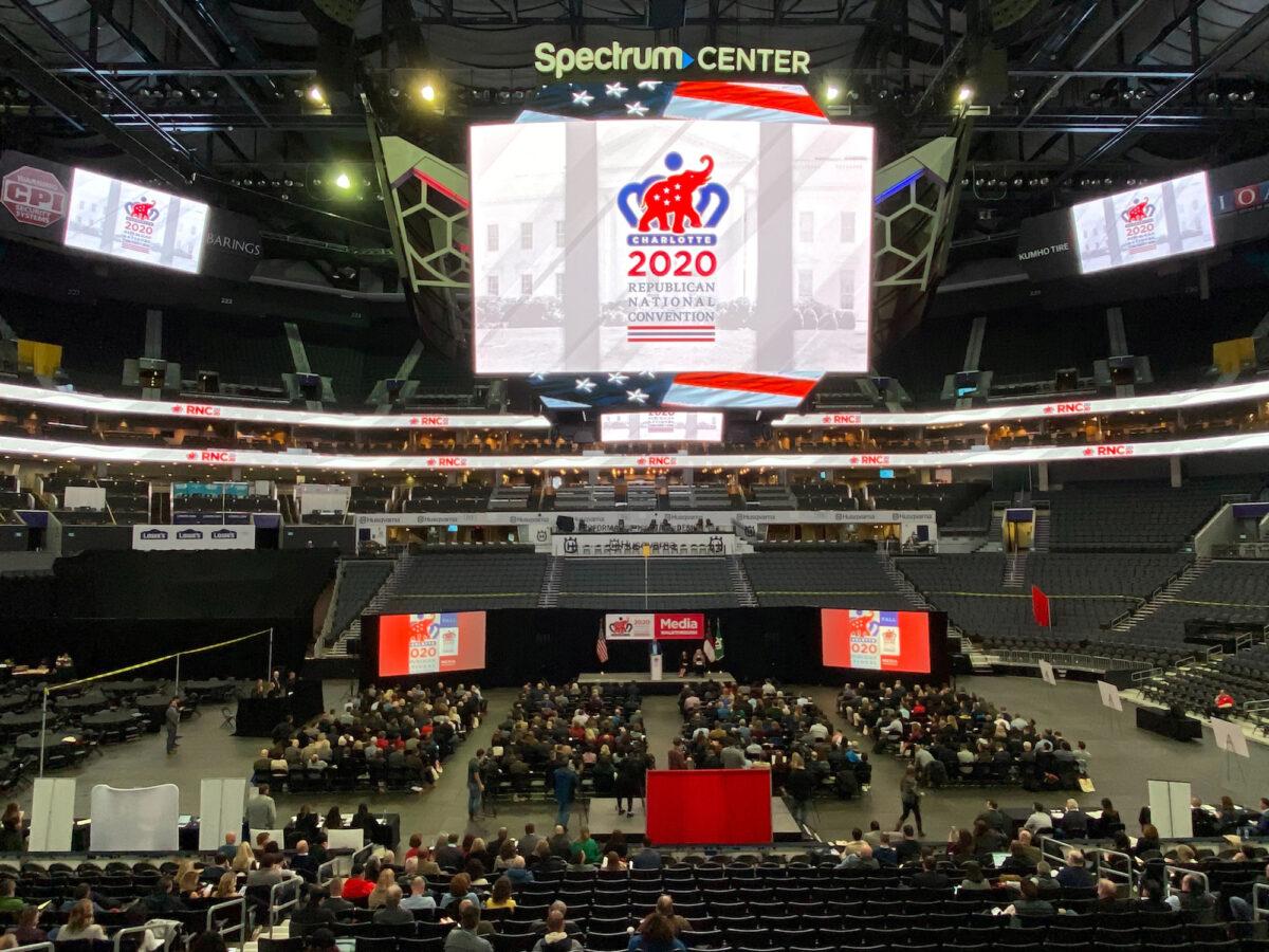 The Republican National Committee holds a media walkthrough for the 2020 Republican National Convention, at the Spectrum Center Arena in Charlotte, N.C., on Nov. 12, 2019. (Jim Bourg/Reuters)