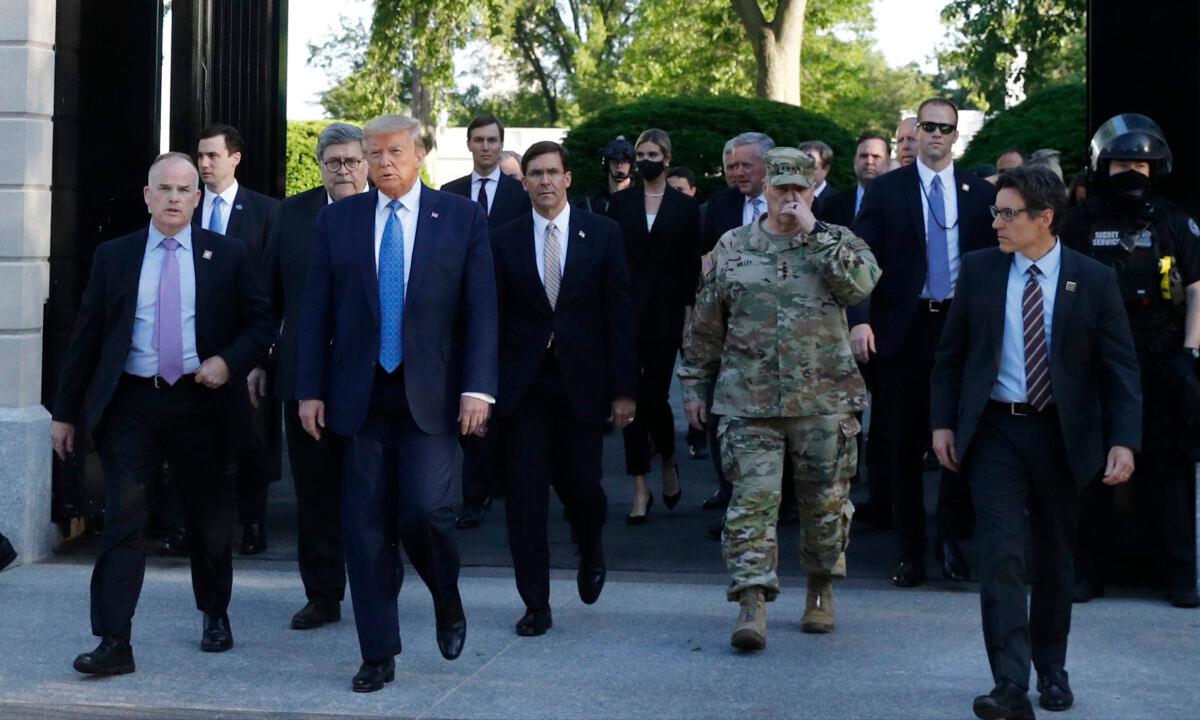 President Donald Trump walks from the gates of the White House to visit St. John's Church across Lafayette Park in Washington on June 1, 2020. (Patrick Semansky/AP Photo)