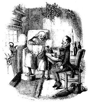 Ebenezer Scrooge and Bob Cratchit in “A Christmas Carol” by Charles Dickens, illustrated by John Leech. (PD US)