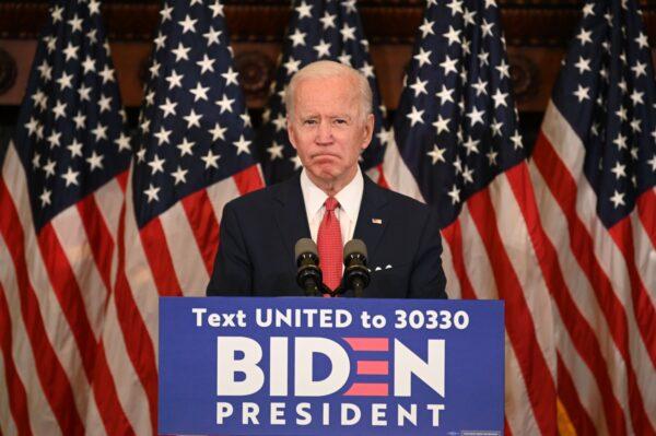 Democratic presidential candidate, and former Vice President Joe Biden speaks about the unrest across the country from Philadelphia City Hall in Philadelphia, Penn on June 2, 2020. (Jim Watson/AFP via Getty Images)