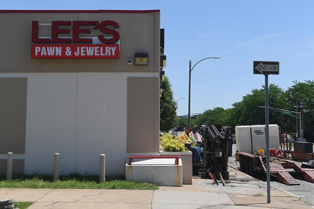 Construction is being done outside Lee's Pawn and Jewelry where David Dorn, a 77-year-old retired police captain who was murdered during overnight rioting, on June 2, 2020 in St Louis, Mo. (Michael B. Thomas/Getty Images)