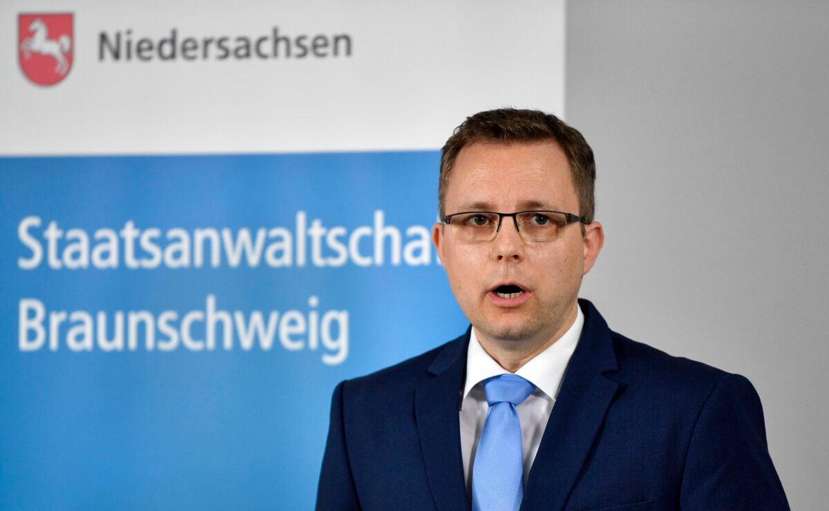 First Prosecutor Hans Christian Wolters addresses the media during a press conference on the Madeleine McCann case at the public prosecutor's office in Braunschweig, Germany, June 4, 2020. (Martin Meissner/AP Photo)