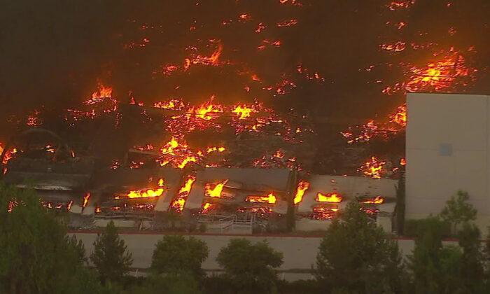 Fire Tears Through Amazon Distribution Center in Redlands, California