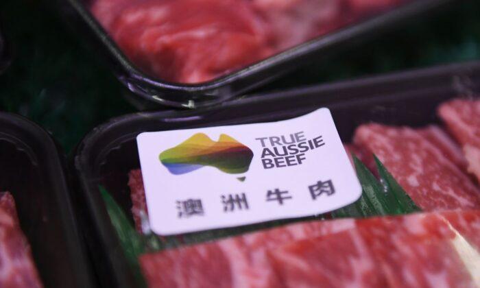 Australian beef is seen at a supermarket in Beijing on May 12, 2020. China suspended imports from four major Australian beef suppliers on May 12. (Greg Baker/AFP via Getty Images)
