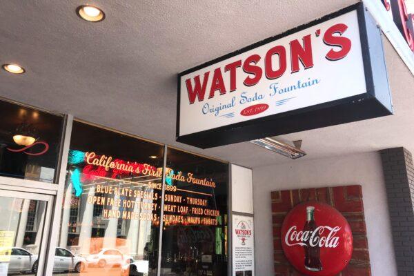 Watson's, California's first soda fountain, is seen in Old Towne Orange, Calif., on May 30, 2020. (Chris Karr/The Epoch Times)