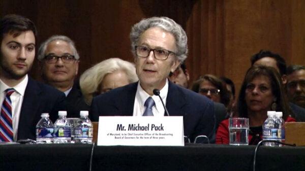 Michael Pack speaks at his nomination hearing at the Dirksen Senate Office Building at the U.S. Capitol in Washington, on Sept. 19, 2019. (Screenshot of hearing video/U.S. Senate Committee on Foreign Relations)
