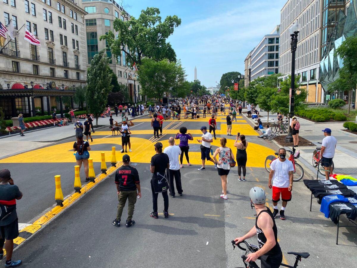 Protesters gather at "Black Lives Matter Plaza" in Washington, before the start of a demonstration, on June 6, 2020. (Daniel Slim/AFP/Getty Images)