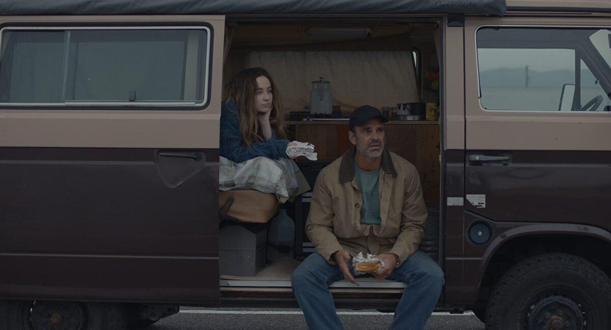 Nola (Sabrina Carpenter) and Clint (Steven Ogg) as father and daughter in "The Short History of the Long Road." (Bicephaly Pictures)