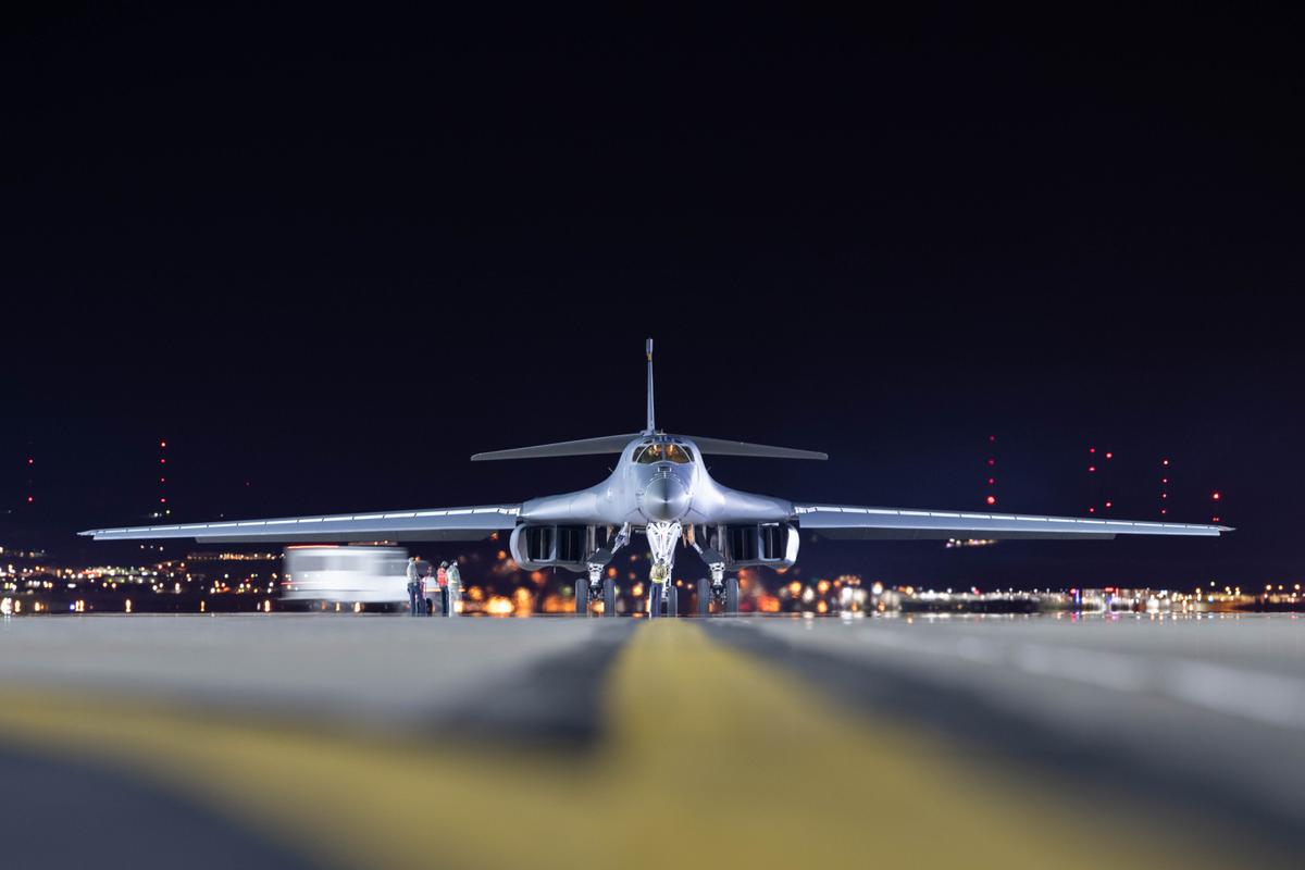 A B-1B Lancer assigned to the 28th Bomb Wing is taxied to parking at Ellsworth Air Force Base in South Dakota on April 30, 2020. (U.S. Air Force photo by Tech. Sgt. Jette Carr)