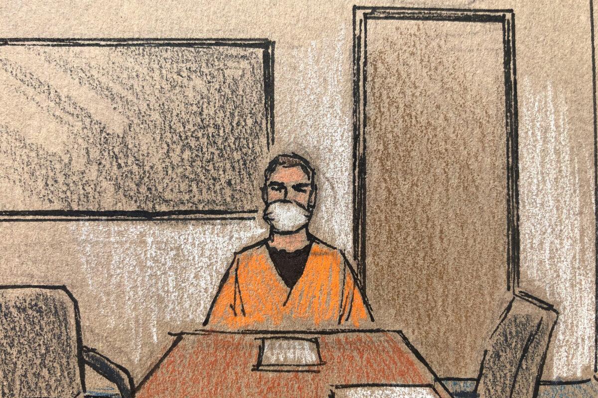 Former Minneapolis police officer Derek Chauvin, charged with second- and third-degree murder and manslaughter of George Floyd, is seen in an artist's sketch as he attends a court hearing via video link in Minneapolis, Minn., on June 8, 2020. (Cedric Hohnstadt/Illustration via Reuters)