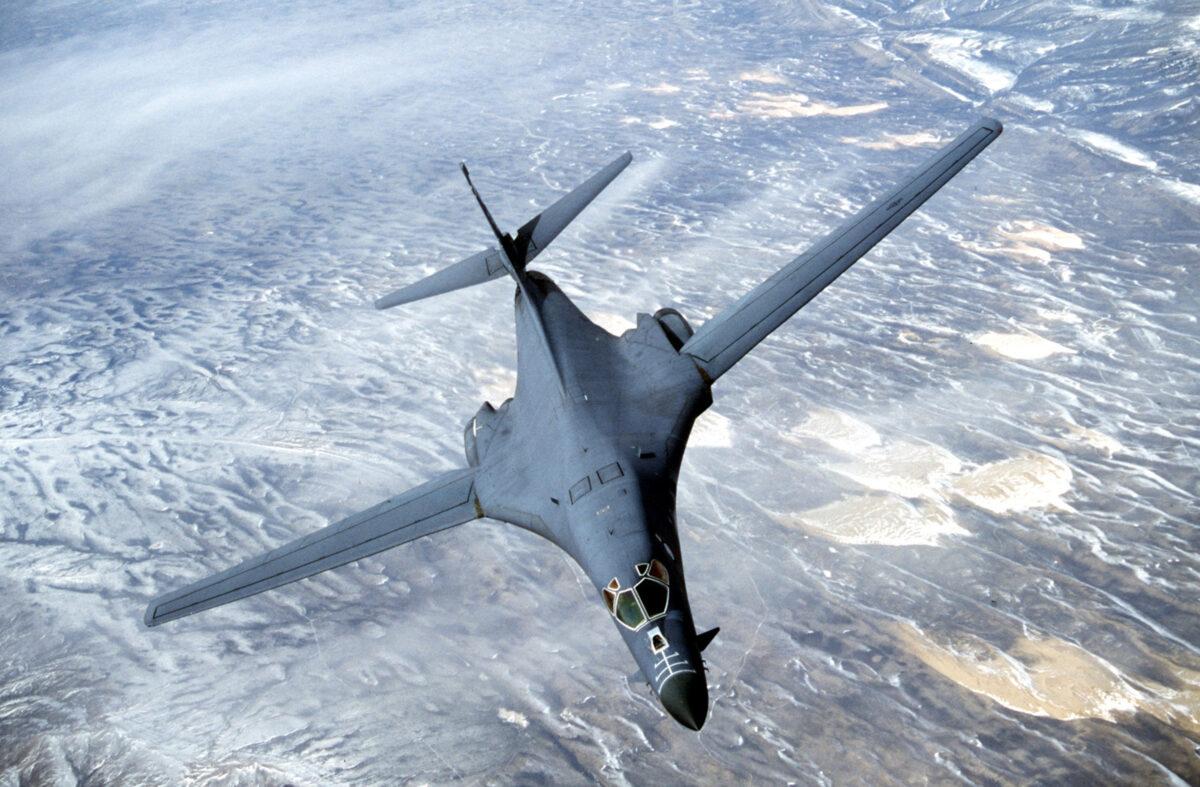 A B-1B Lancer from the U.S. Air Force 28th Air Expeditionary Wing heads out on a combat mission in support of strikes on Afghanistan in this image released December 7, 2001. (USAF/Getty Images)