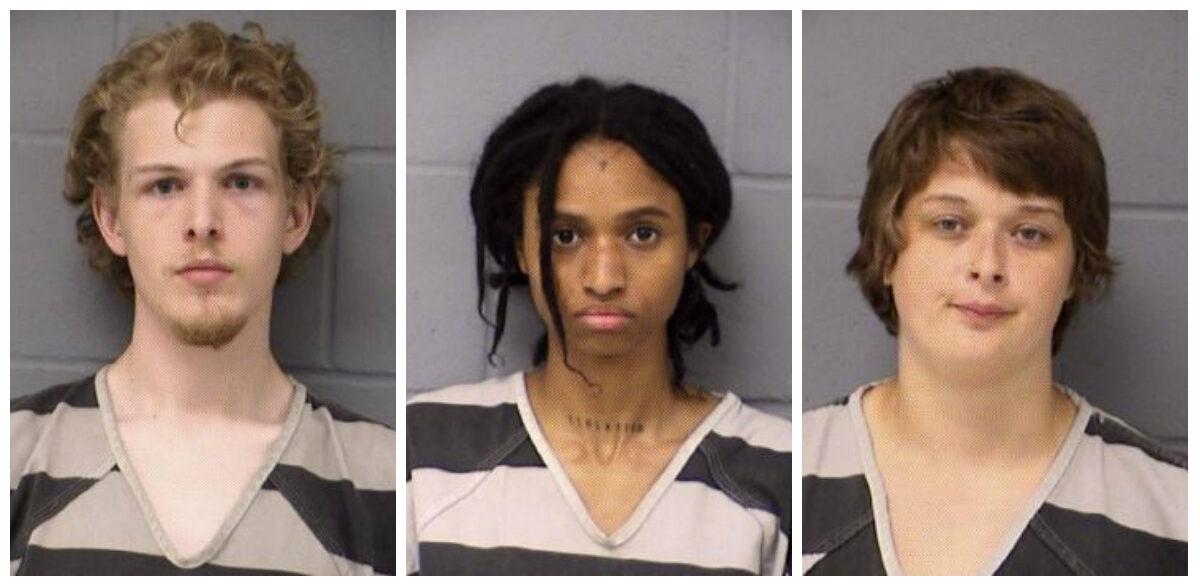 Samuel Miller, left, Lisa Hogan, center, and Skye Elder, members of an anti-government group that describes itself as part of the Antifa network, were arrested on charges including riot and burglary, Texas officials said. (Austin Police Department)