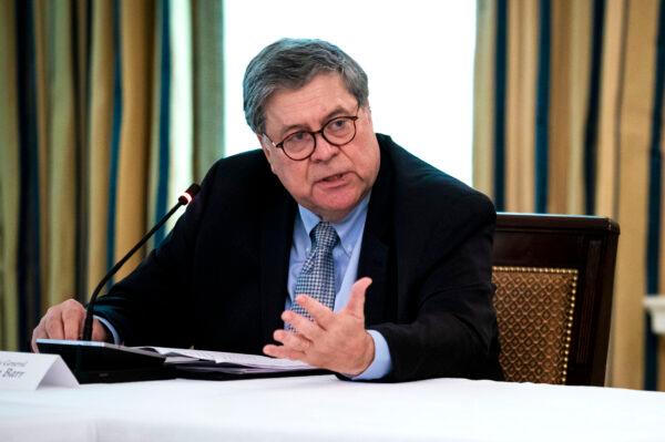 Attorney General William Barr speaks during in a roundtable with law enforcement officials in the State Dining Room of the White House in Washington on June, 8, 2020. (Doug Mills-Pool/Getty Images)