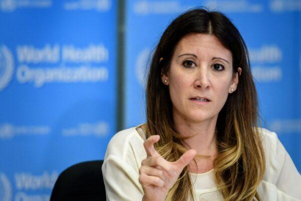 World Health Organization Technical Lead Maria Van Kerkhove gestures as she speaks during a daily press briefing on COVID-19 virus at the WHO headquarters in Geneva on March 9, 2020. (Fabrice Coffrini/AFP via Getty Images)