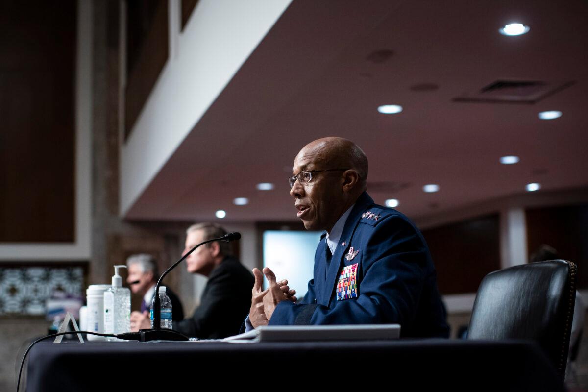  General Charles Brown Jr., President Donald Trump's nominee to be chief of staff with the United States Air Force, speaks during a Senate Armed Services Committee confirmation hearing in Washington on May 7, 2020. (Al Drago/Pool/Getty Images)