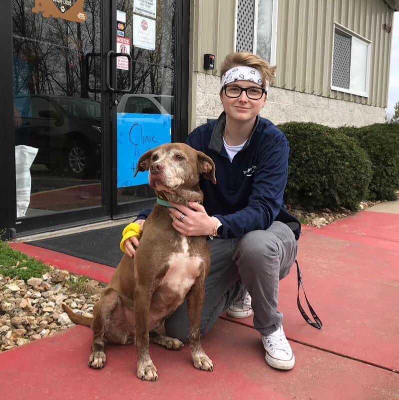 Ginger with her new owner, Beth. (Courtesy of <a href="https://www.facebook.com/MissionDrivenGoods/">Mission Driven</a>)