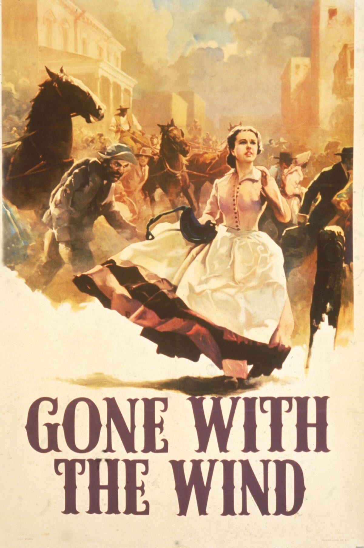 Scarlett O'Hara runs through the street, filled with horses and men, in this promotional poster for the book 'Gone With the Wind,' 1936. (Hulton Archive/Getty Images)