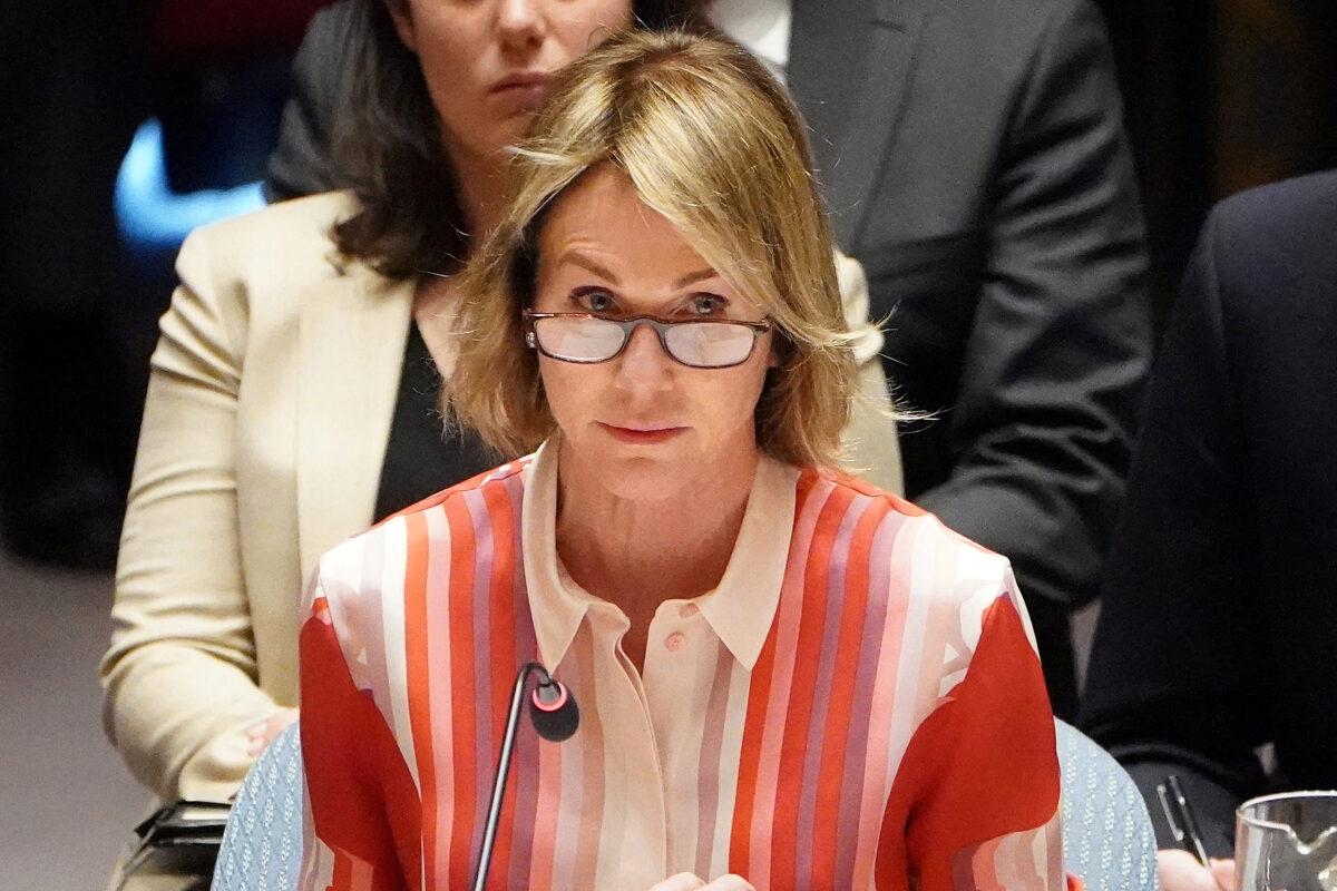 U.S. Ambassador to the United Nations Kelly Craft speaks during a Security Council meeting at United Nations Headquarters in the Manhattan borough of New York City, N.Y., on Feb. 28, 2020. (Carlo Allegri/Reuters)