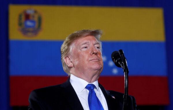 President Donald Trump speaks about the crisis in Venezuela during a visit to Florida International University in Miami, Fla., on Feb.18, 2019. (Kevin Lamarque/Reuters)