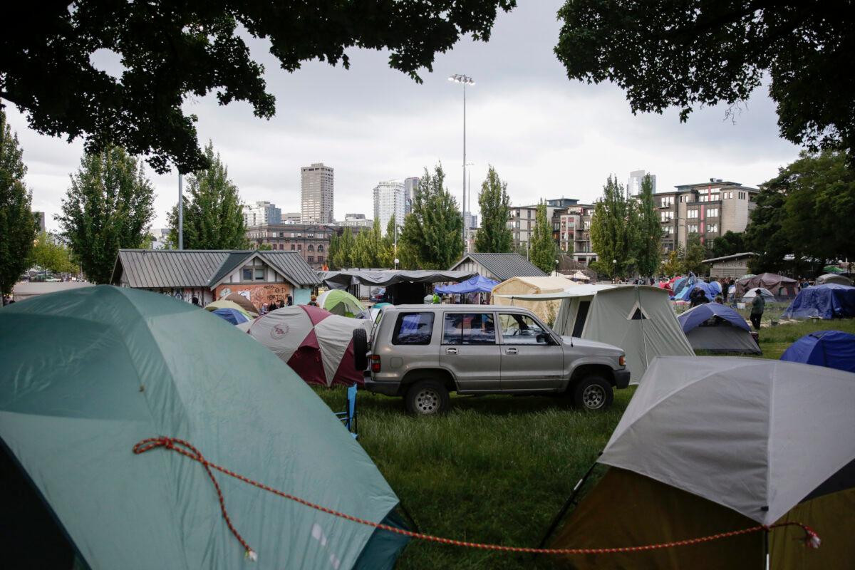 Tents are pictured in Cal Anderson Park in an area being called the Capitol Hill Autonomous Zone in Seattle, Wash., on June 12, 2020. (Jason Redmond/AFP via Getty Images)