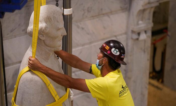 Artifacts Found in Jefferson Davis Statue Being Removed in Kentucky Capitol