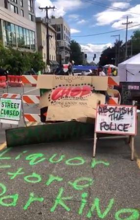 This still image from video shows an entrance to the so-called Seattle autonomous zone in Seattle, Wash. on June 14, 2020. (Bowen Xiao/The Epoch Times)