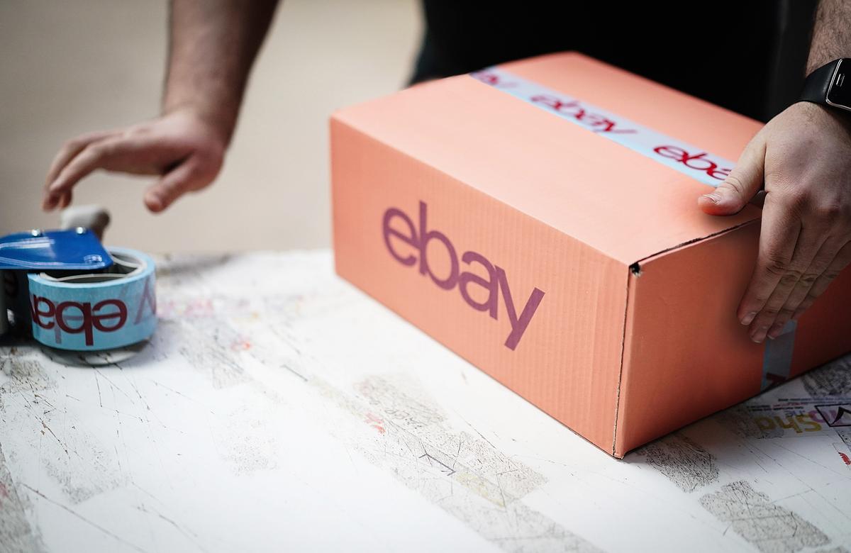 An eBay package is prepared for shipping in London, United Kingdom, on April 5, 2020. (Ki Price/Getty Images for eBay)