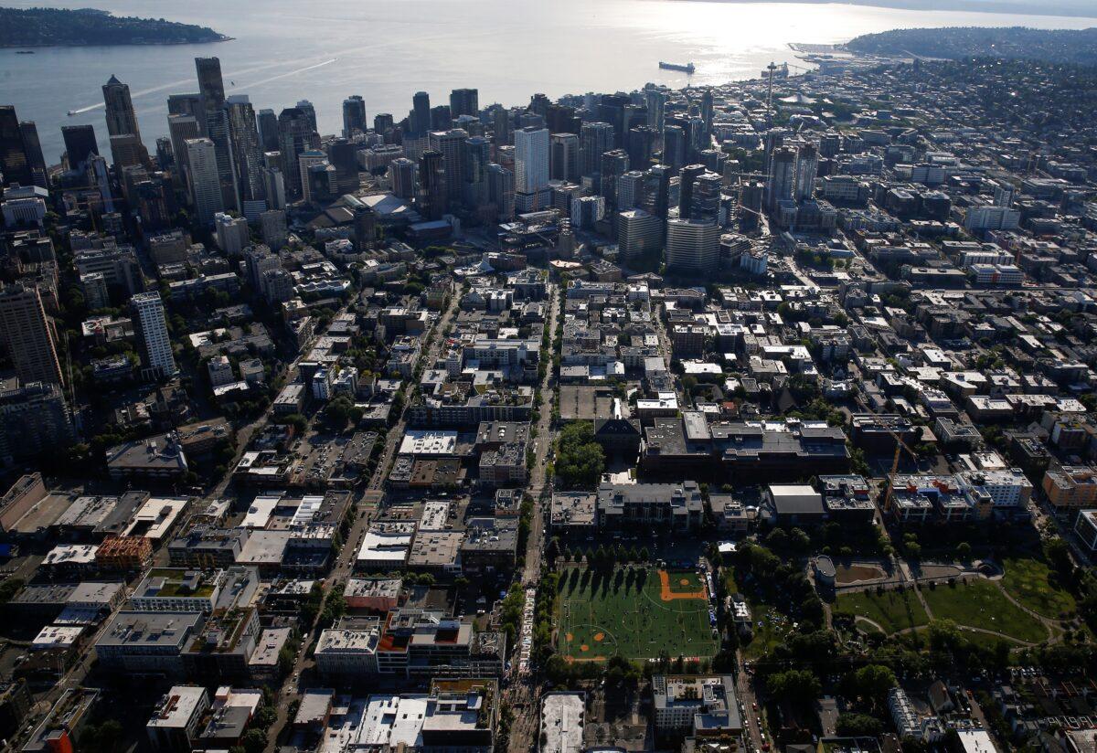 The so-called Seattle autonomous zone is seen in an aerial picture, in Seattle, Wash., on June 11, 2020. (Lindsey Wasson/Reuters)