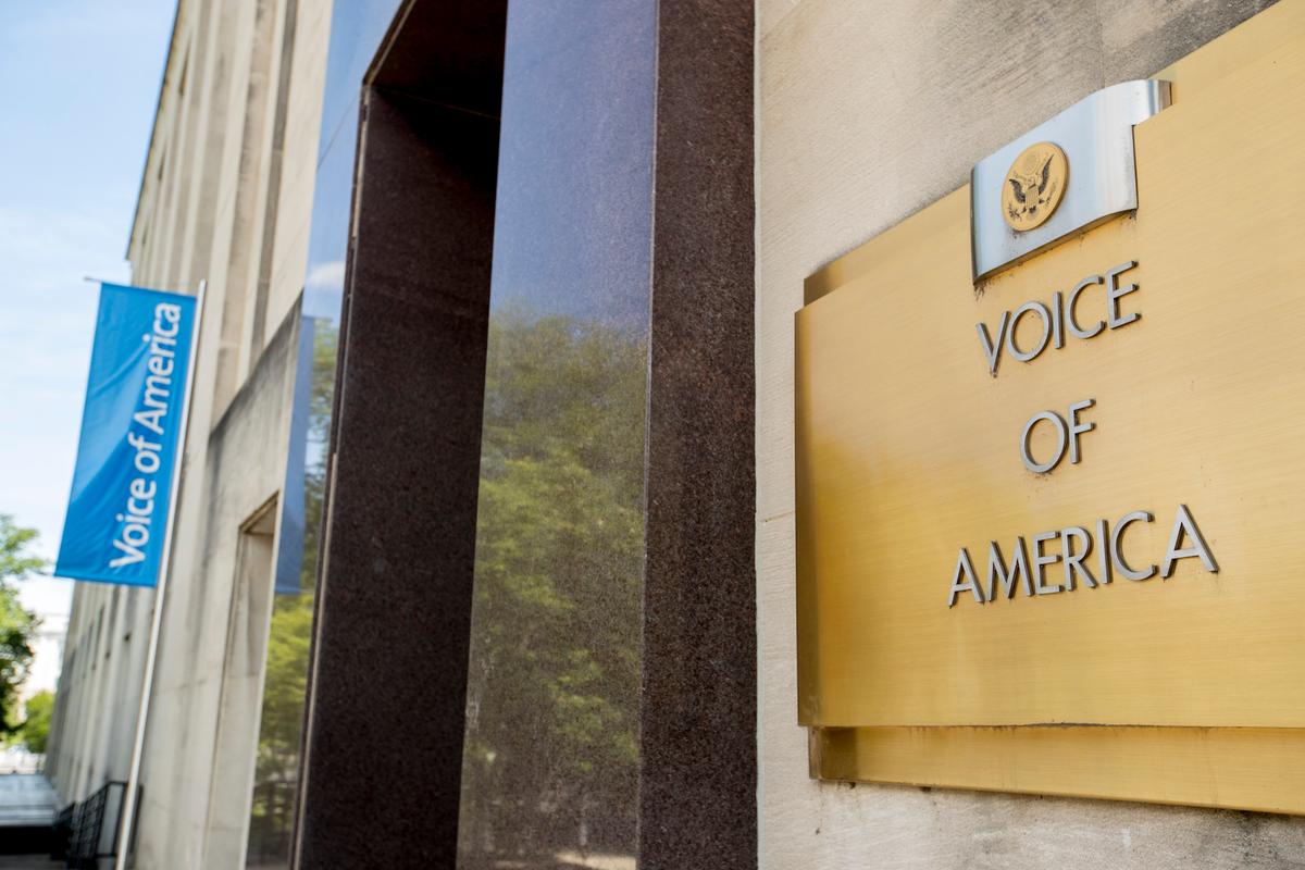 The Voice of America building in Washington, on June 15, 2020. (Andrew Harnik/AP Photo)