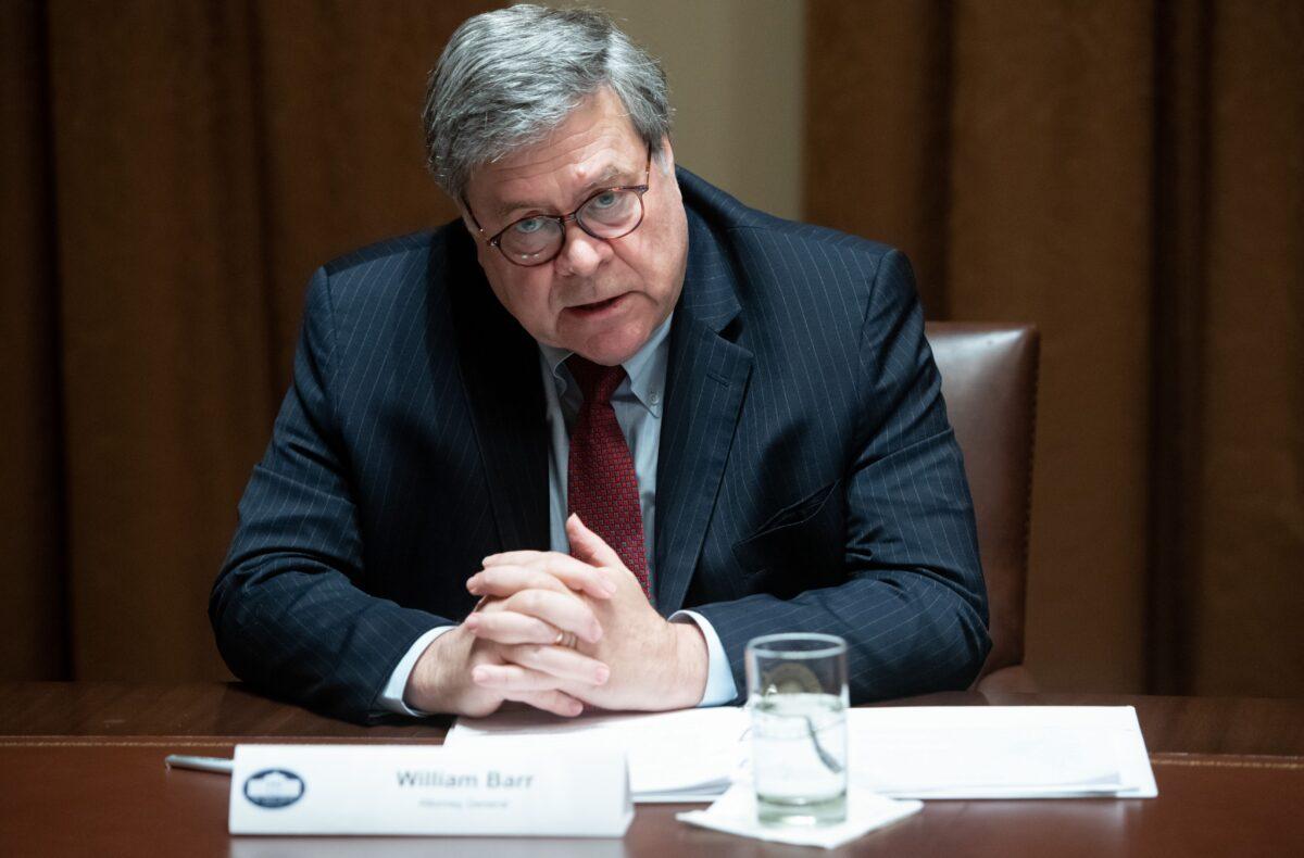 U.S. Attorney General Bill Barr speaks during a roundtable meeting on seniors with U.S. President Donald Trump in the Cabinet Room at the White House in Washington on June 15, 2020. (Saul Loeb/AFP via Getty Images)