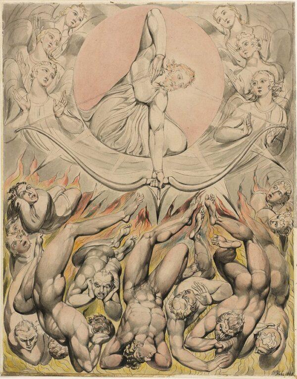 “The Casting of the Rebel Angels Into Hell,” from the Butts Set of Illustrations for “Paradise Lost,” 1808, by William Blake. Watercolor, illustration. Museum of Fine Arts, Boston. (Public Domain)