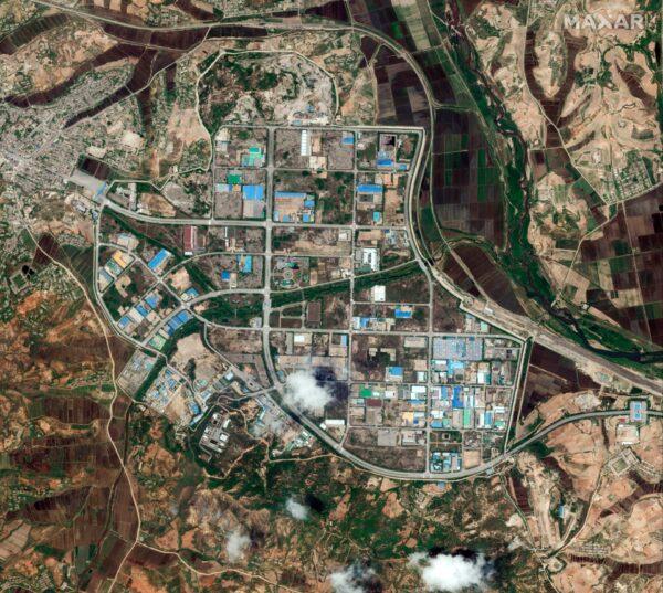 An overview of a shuttered joint industrial park, where an inter-Korean liaison office building is located in Kaesong, North Korea, on May 29, 2020. (Maxar Technologies/AP)