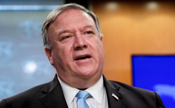 Secretary of State Mike Pompeo speaks during a joint briefing about an executive order from President Donald Trump on the International Criminal Court at the State Department in Washington on June 11, 2020. Yuri Gripas/Reuters)