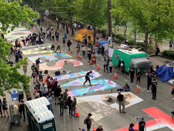 A 'Black Lives Matter' mural is painted on the street in an area in the so-called 'autonomous zone, in Seattle, Wash., June 11, 2020. (Jasmyne Keimig - The Stranger via Reuters)