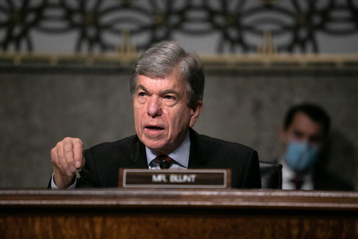 Sen. Roy Blunt (R-Mo.) speaks during a hearing in Washington on June 17, 2020. (Graeme Jennings-Pool/Getty Images)