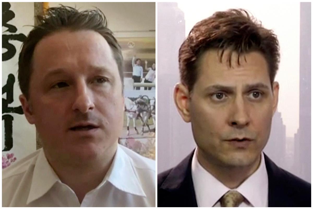 (L-R) Michael Spavor and Michael Kovrig, two Canadians who were detained in China following the arrest of Meng Wanzhou in Canada on a U.S. extradition request. (AP Photo)