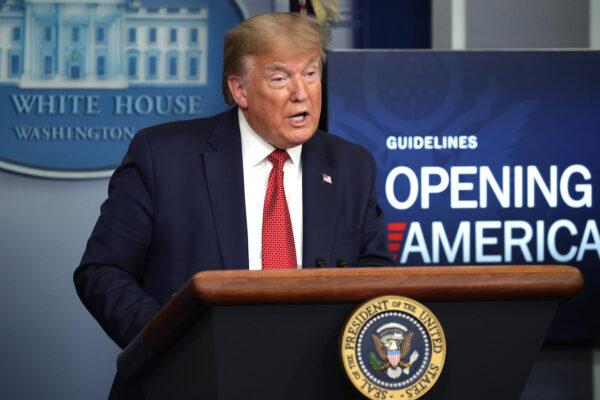 President Donald Trump speaks in the briefing room at the White House in Washington, on April 16, 2020. (Alex Wong/Getty Images)