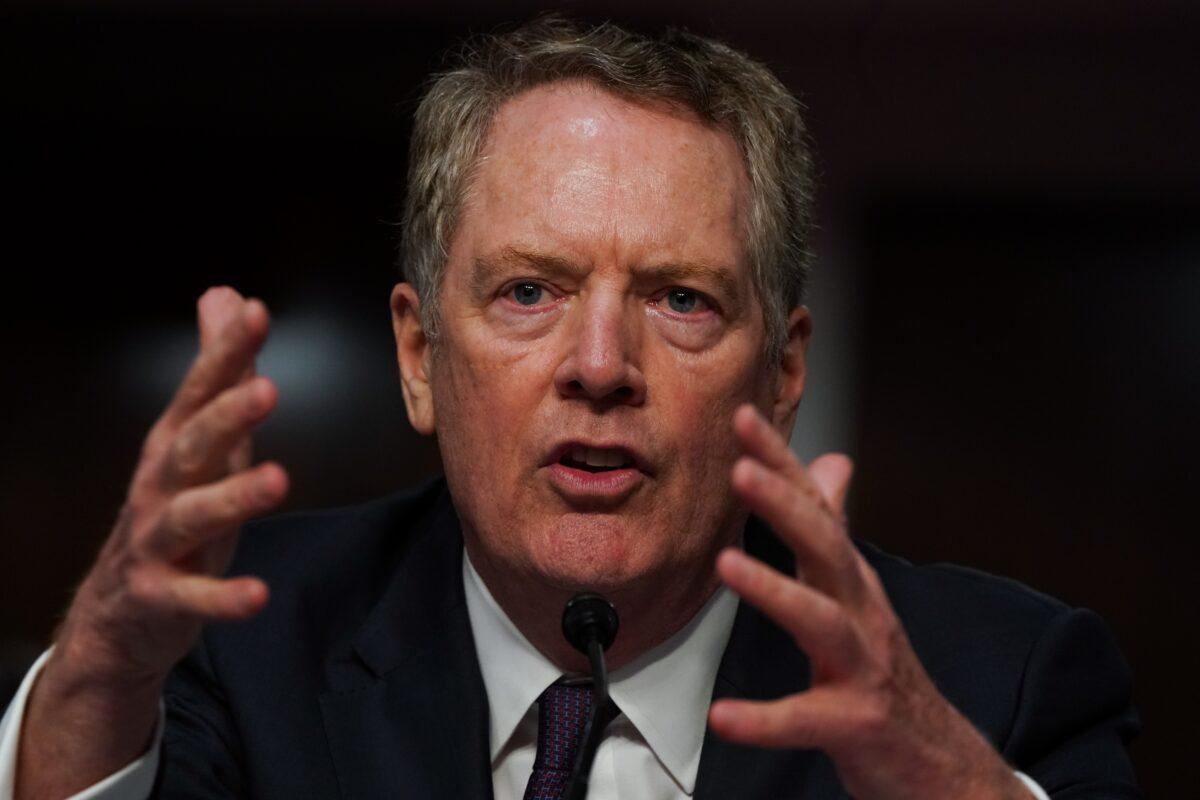 U.S. Trade Representative Robert Lighthizer appears before the Senate Finance Committee in Washington on June 17, 2020. (Anna Moneymaker-Pool/Getty Images)