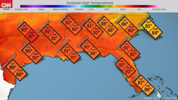 The first day of summer will feel like it for much of the South. Cities like Nashville, Birmingham, Ala., and Tallahassee, Fla., are just some of the places that will be looking at high temperatures in the 90s this weekend. (CNN weather)