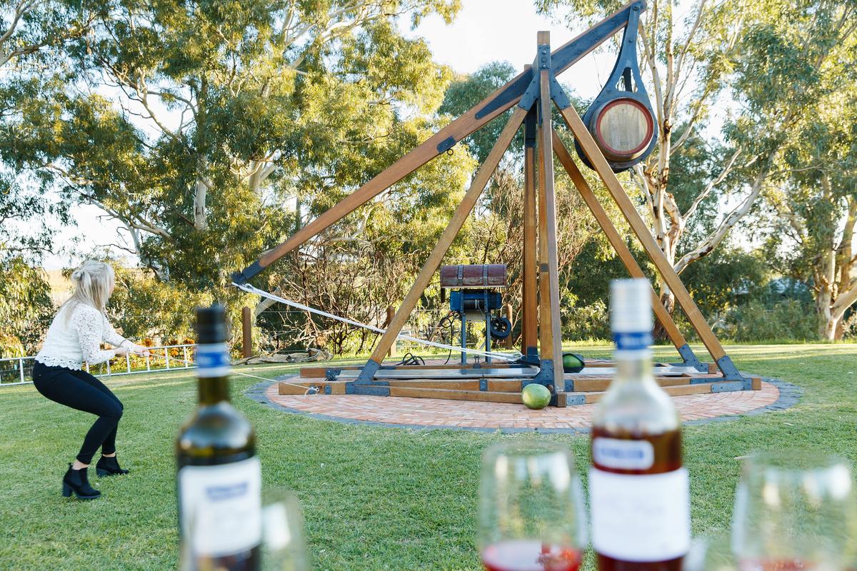 Wine catapult at Wirra Wirra. (Courtesy the South Australia Tourism Commission)
