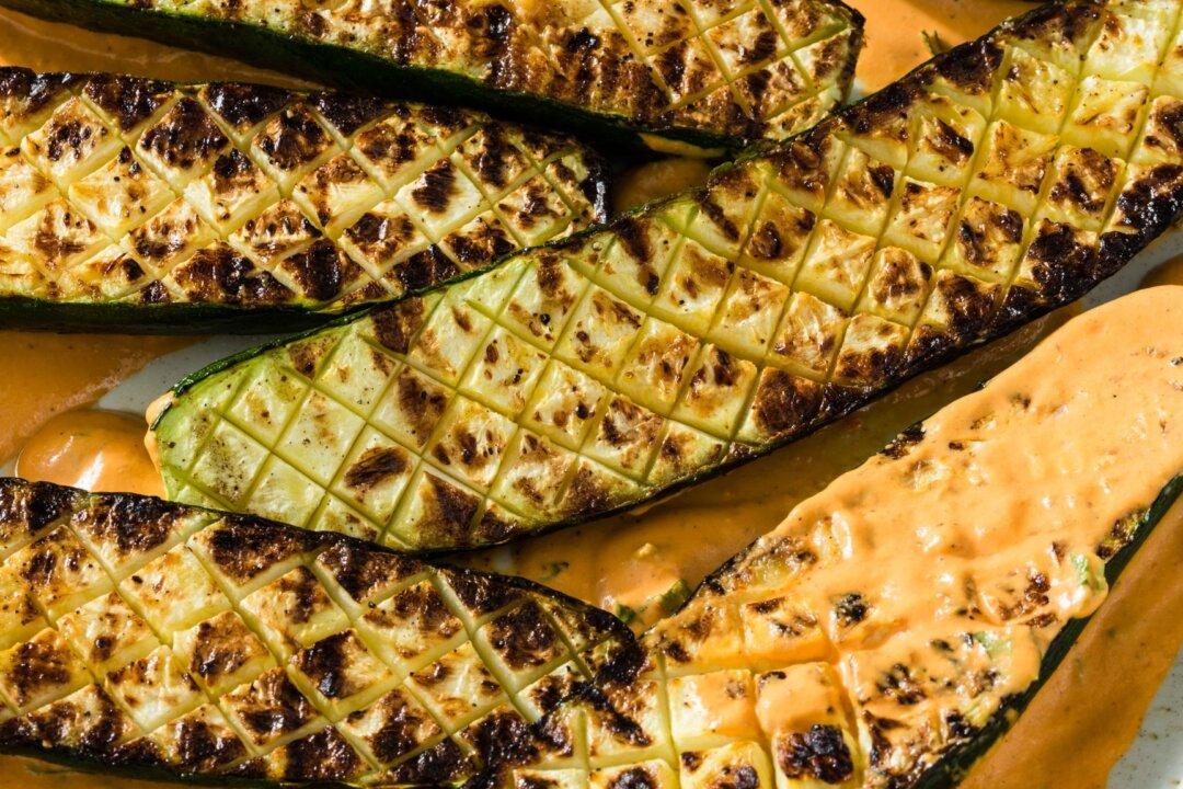 Grilled Zucchini With Red Pepper Sauce