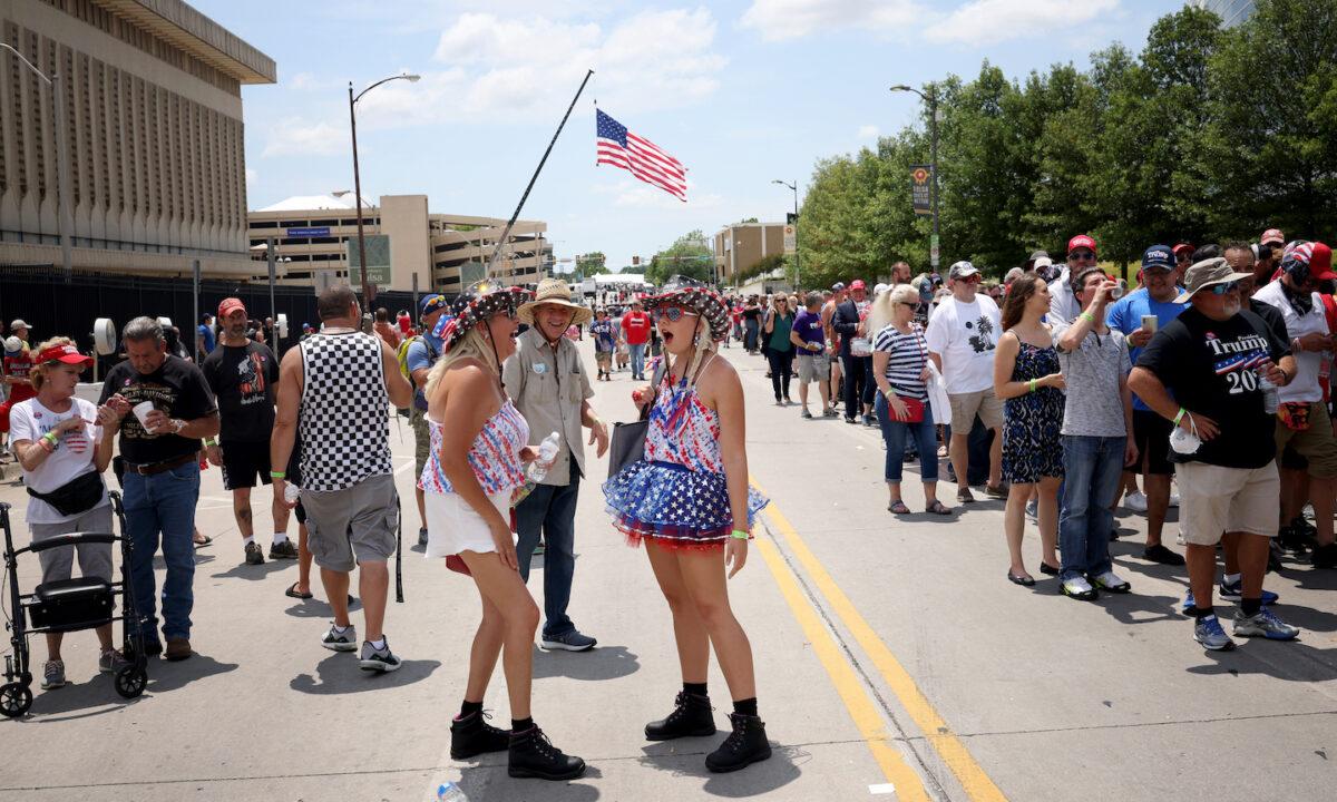 Supporters of President Donald Trump gather to enter a campaign rally at the BOK Center in Tulsa, Oklahoma, on June 20, 2020. (Win McNamee/Getty Images)