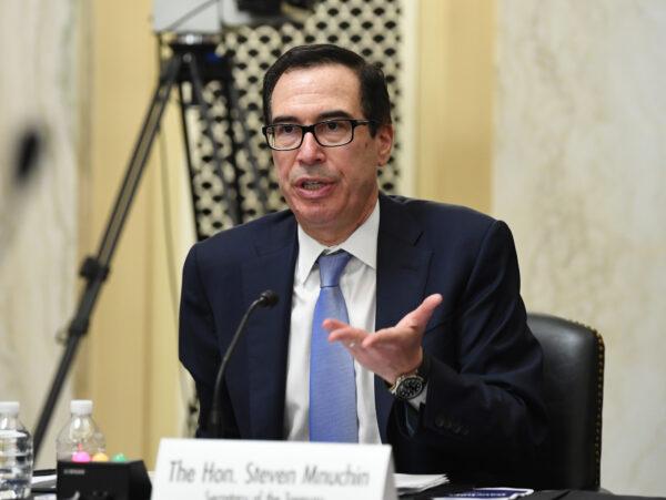 Secretary of the Treasury Steven Mnuchin testifies during the Senate Small Business and Entrepreneurship Hearings to examine the implementation of Title I of the CARES Act on Capitol Hill in Washington on June 10, 2020. (Kevin Dietsch/Getty Images)