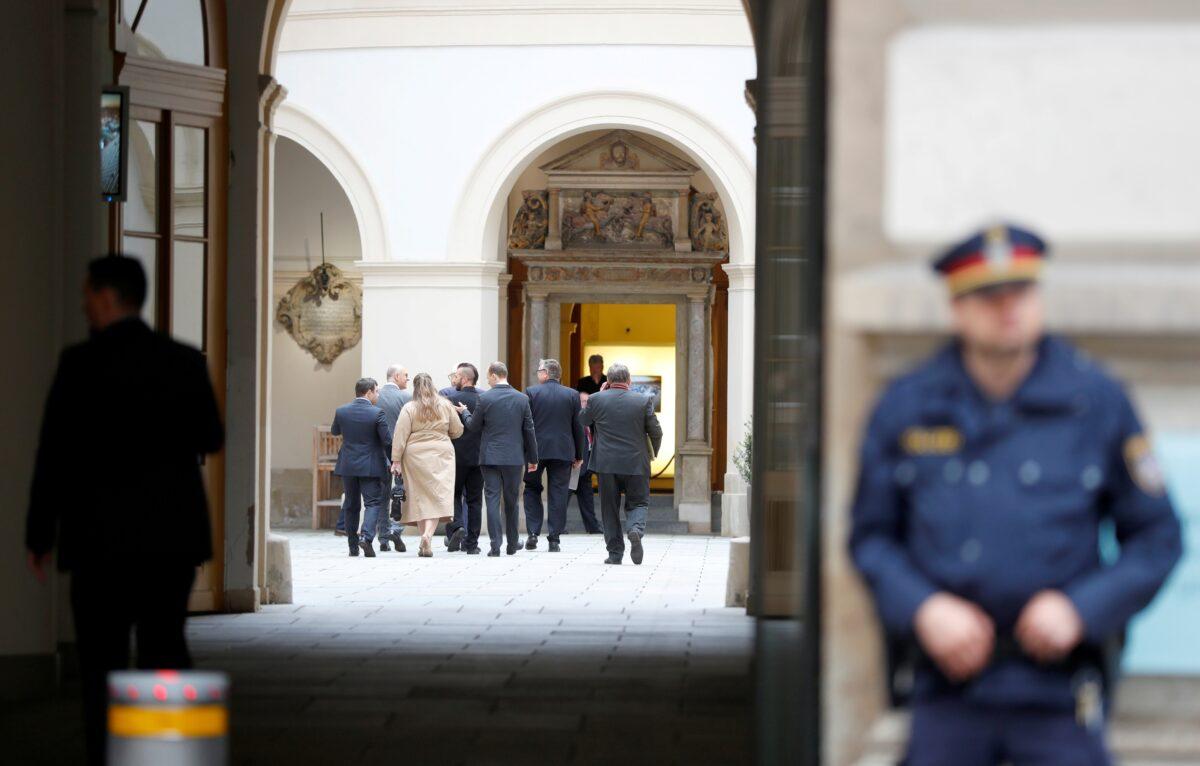 Russian deputy Foreign Minister Sergei Ryabkov and his delegation arrive for a meeting with U.S. special envoy Marshall Billingslea in Vienna, Austria, on June 22, 2020. (Leonhard Foeger/Reuters)
